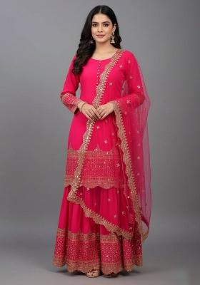 Dark Pink Embroidery Georgette Kurta Set
