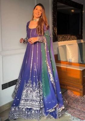 Purple Embroidery Georgette Kurta Set