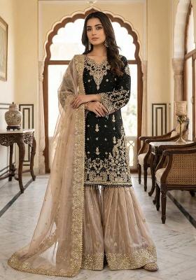 Black Embroidery Silk Kurta Set