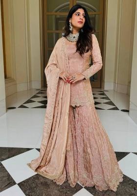 Pink Embroidery Silk Kurta Set