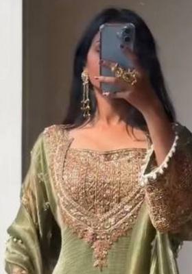 Pista Embroidery Silk Kurta Set