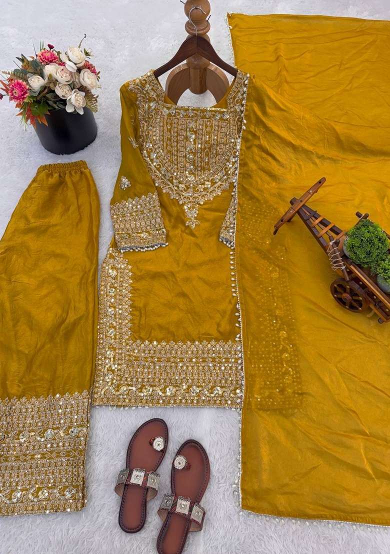 Yellow Embroidery Silk Sharara Set - Indya