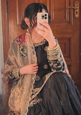 Black Embroidery Chinon Kurta Set