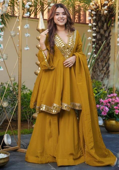 Mustard Embroidery Cosmos Kurta Set