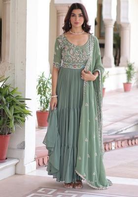 Pista Green Embroidery Silk Kurta With Dupatta