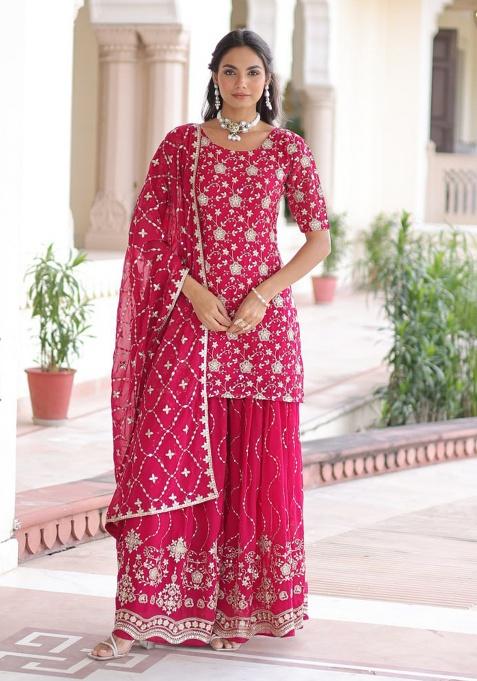 Pink Embroidery Georgette Kurta Set