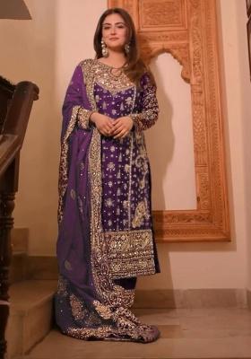 Purple Embroidery Georgette Kurta Set
