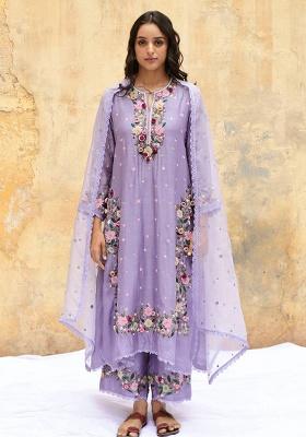 Lavender Embroidery Georgette Kurta Set