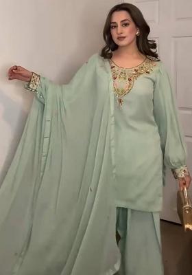 Sea Green Embroidery Georgette Kurta Set