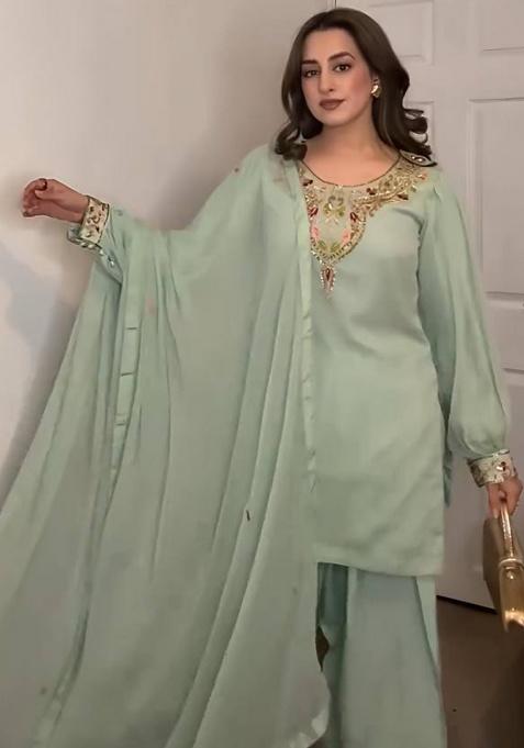 Sea Green Embroidery Georgette Kurta Set
