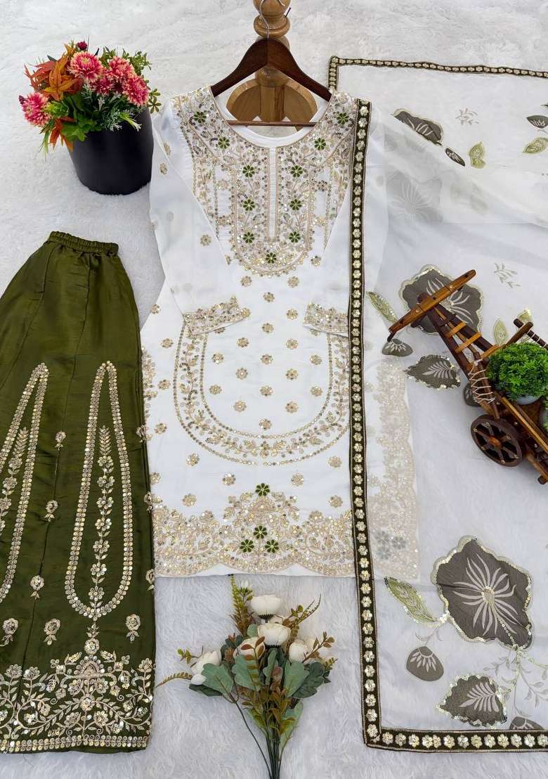 Green Embroidery Silk Sharara Set - Indya