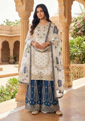 Blue Embroidery Silk Kurta Set