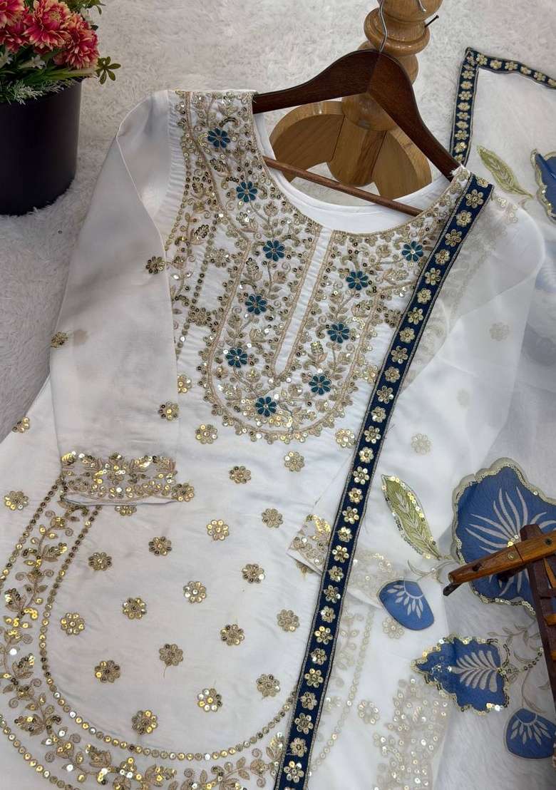 Blue Embroidery Silk Sharara Set - Indya