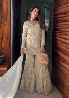 Cream Embroidery Georgette Kurta Set