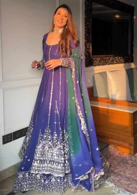 Purple Embroidery Georgette Kurta Set