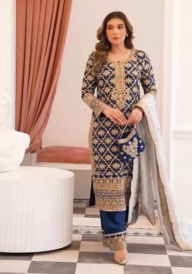 Navy Blue Embroidery Georgette Kurta Set