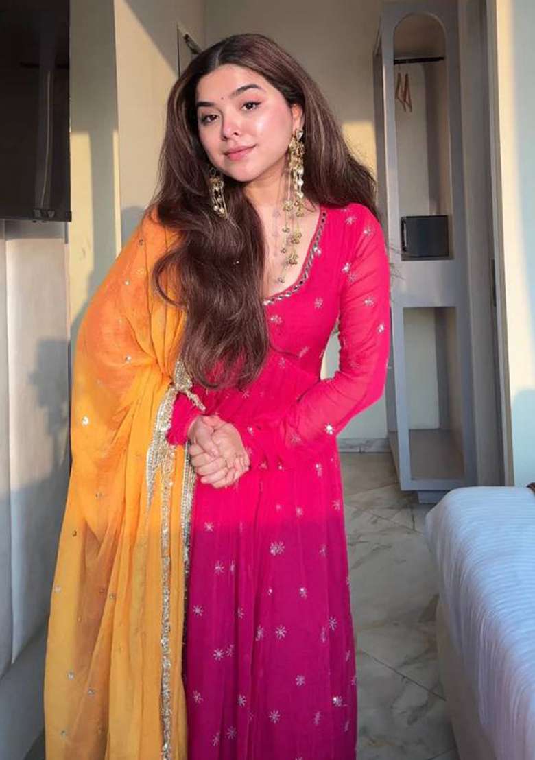 Pink Embroidery Georgette Anarkali Set - Indya