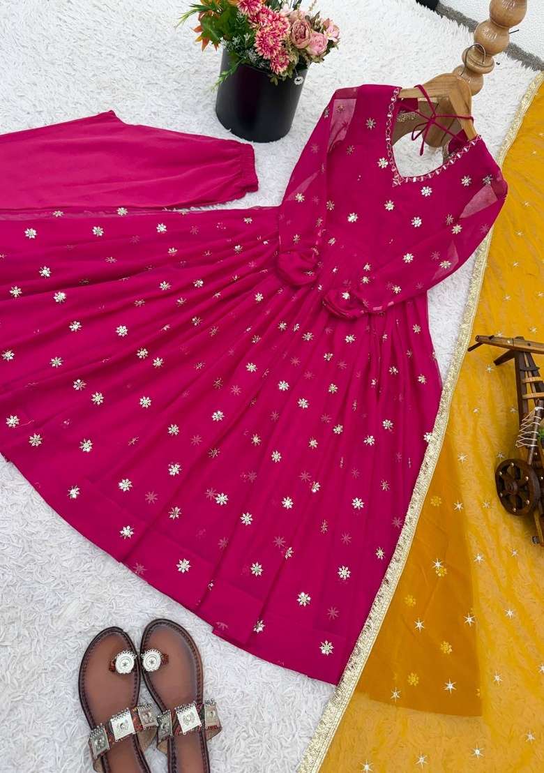 Pink Embroidery Georgette Anarkali Set - Indya