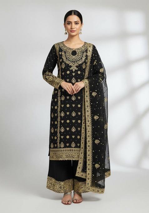 Black Embroidery Georgette Kurta Set