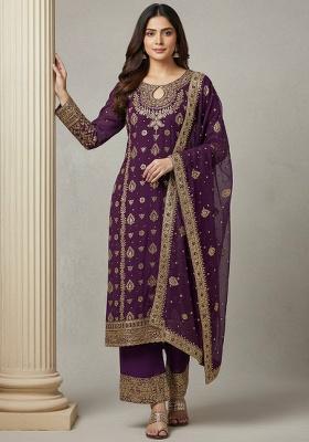 Purple Embroidery Georgette Kurta Set
