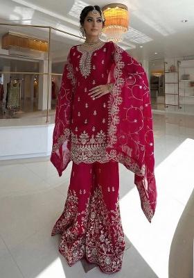 Pink Embroidery Silk Kurta Set