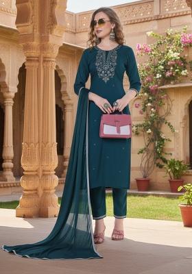 Blue Embroidered Silk Kurta Set