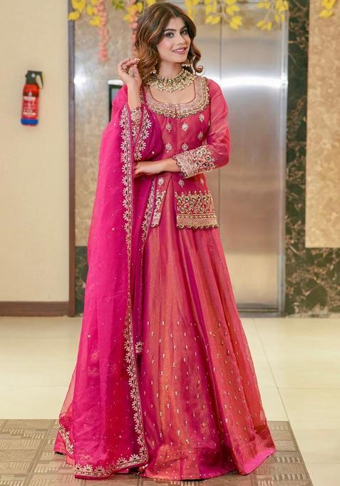 Pink Embroidery Silk Kurta Set