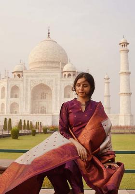 Purple Embroidery Crepe Kurta Set