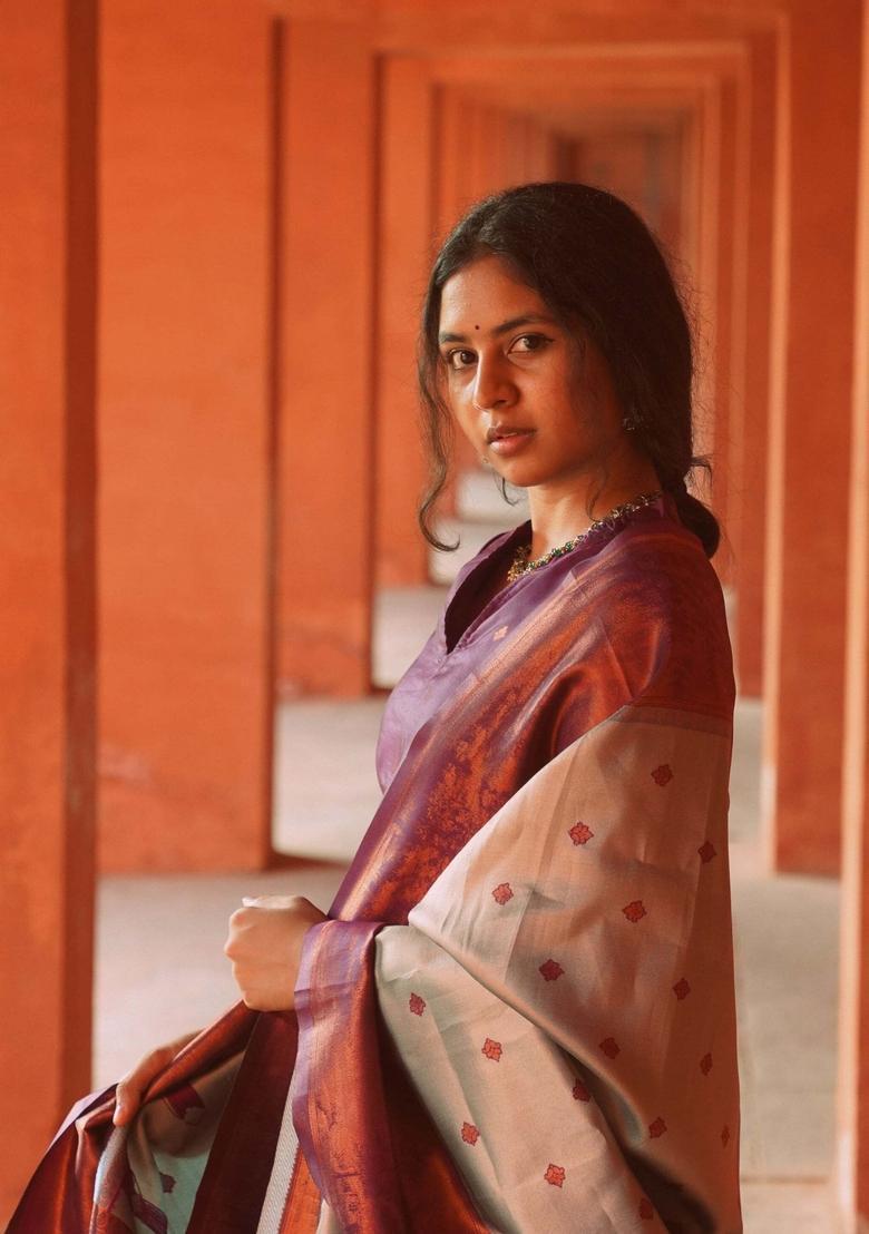 Purple Embroidery Crepe Kurta Set - Indya