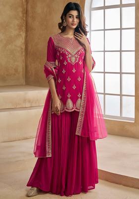 Pink Embroidery Crepe Kurta Set