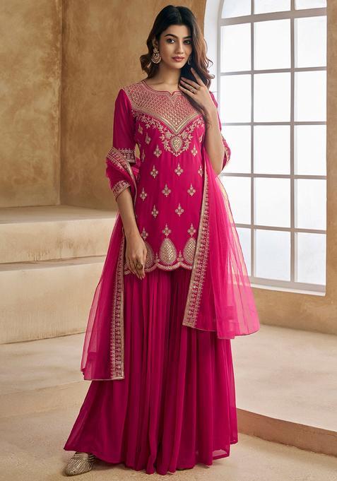 Pink Embroidery Crepe Kurta Set