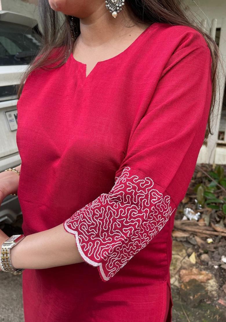 Pink Embroidery Crepe Kurta Set - Indya