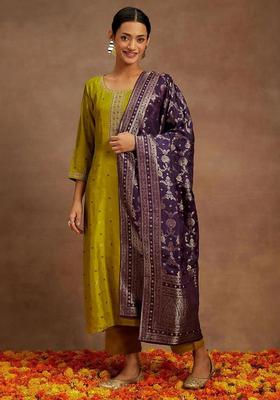 Mustard Embroidery Crepe Kurta Set