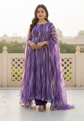 Purple Printed Georgette Kurta Set
