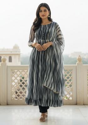 Black Printed Georgette Kurta Set