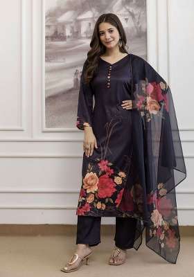 Black Printed Soft Assam Kurta Set