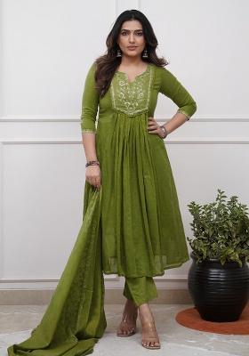 Mehendi Embroidery Cotton Kurta Set