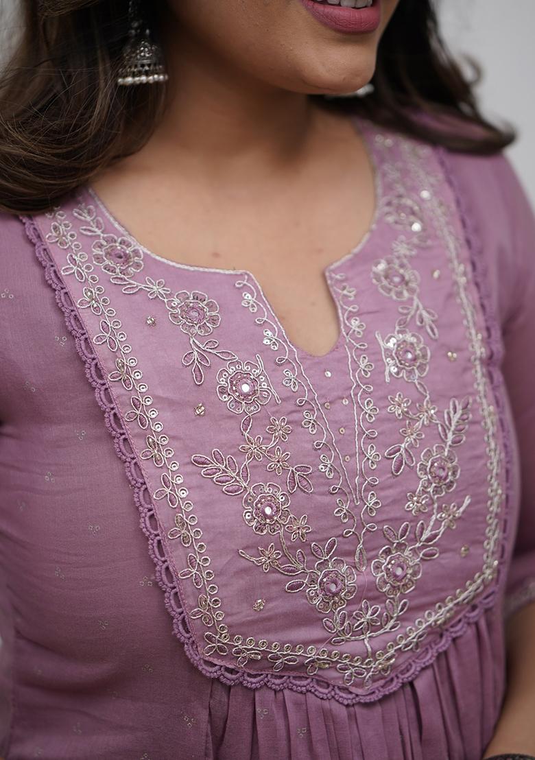 Onion Embroidery Cotton Kurta Set - Indya