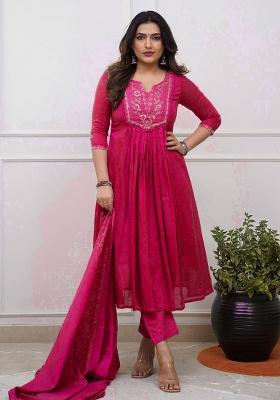 Pink Embroidery Cotton Kurta Set