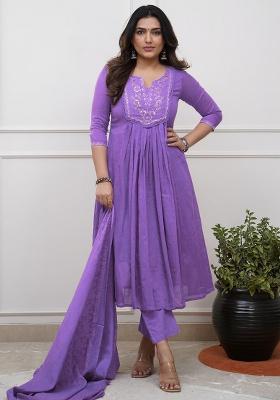 Lavender Embroidery Cotton Kurta Set