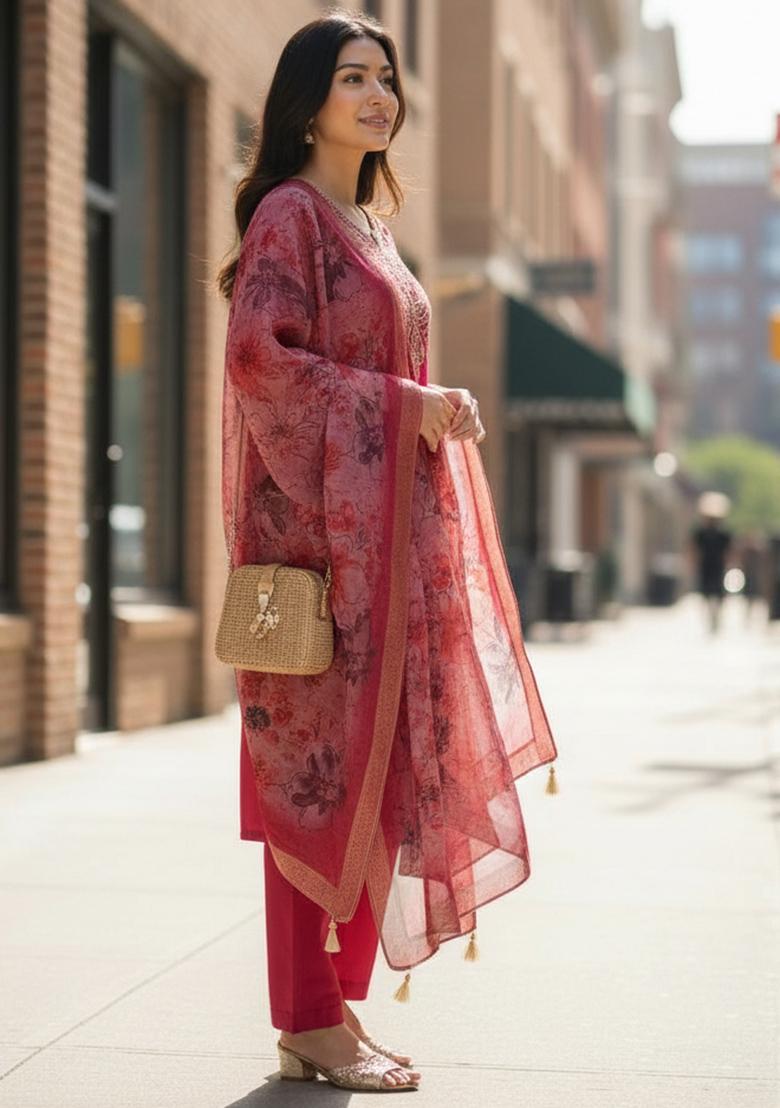 Gajari Embroidery Silk Kurta Set - Indya