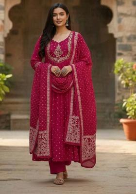Pink Embroidery Cotton Kurta Set