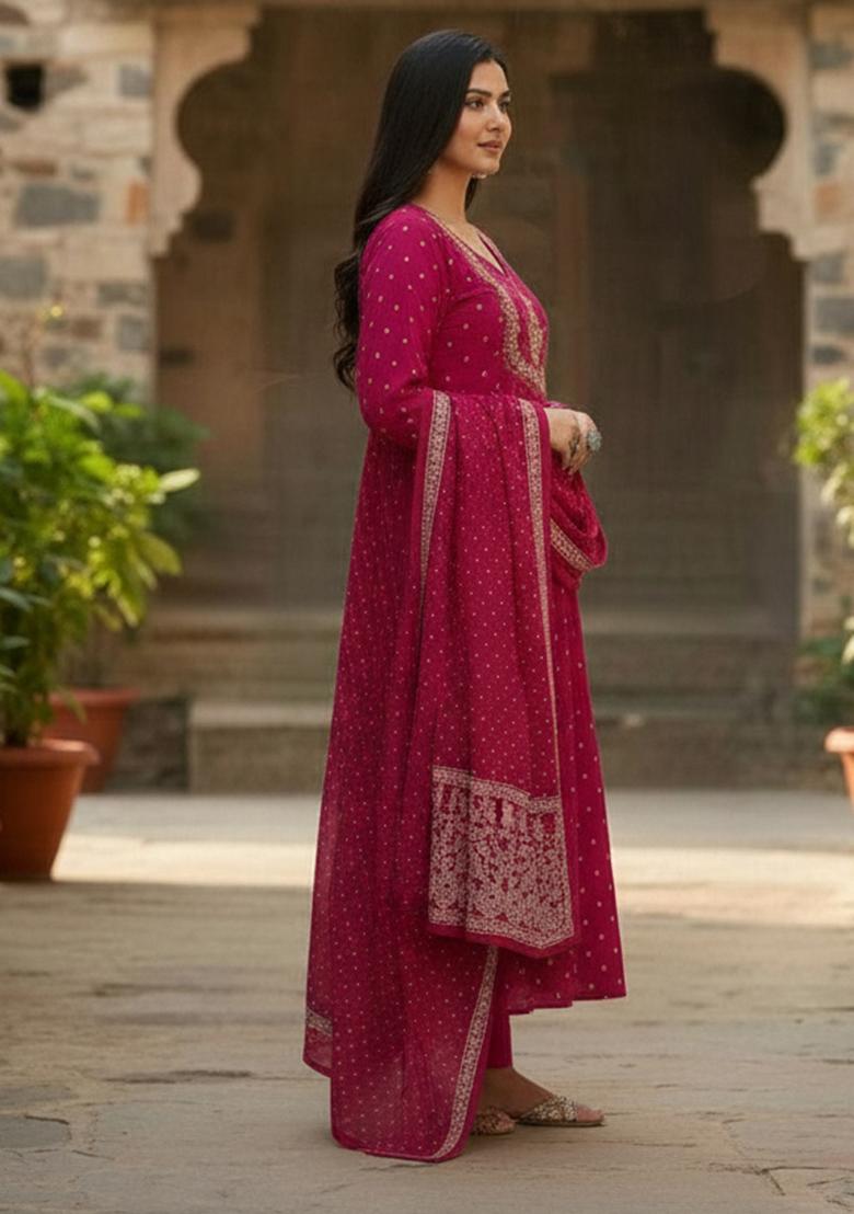 Pink Embroidery Cotton Kurta Set - Indya