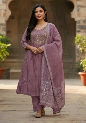 Onion Embroidery Cotton Kurta Set
