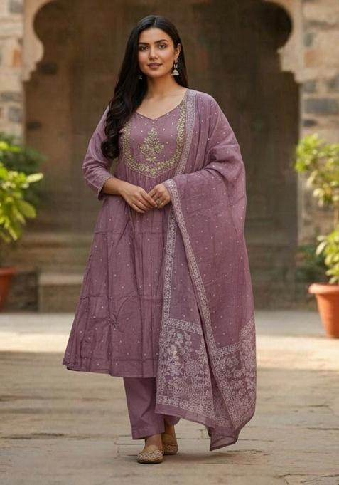 Onion Embroidery Cotton Kurta Set