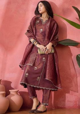 Maroon Embroidery Simmer Kurta Set