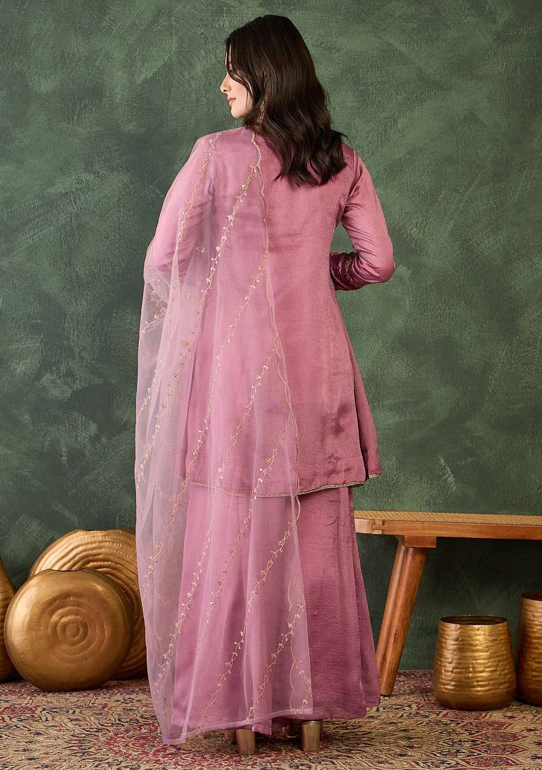 Onion Embroidery Silk Blend Kurta Set - Indya