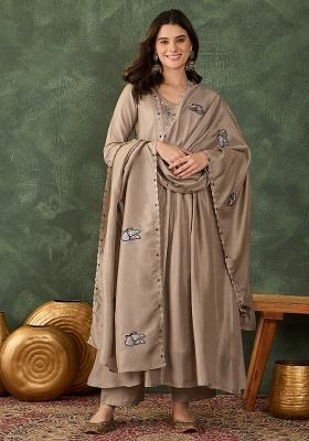 Chiku Embroidery Silk Blend Kurta Set