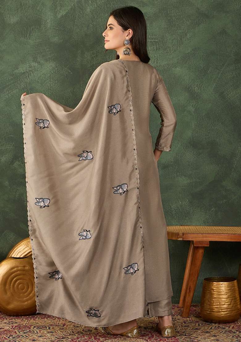 Chiku Embroidery Silk Blend Kurta Set - Indya