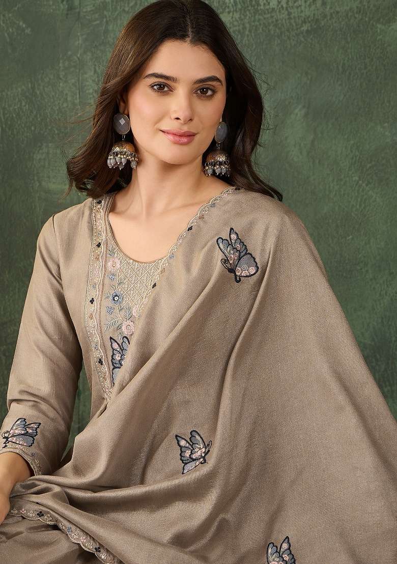 Chiku Embroidery Silk Blend Kurta Set - Indya